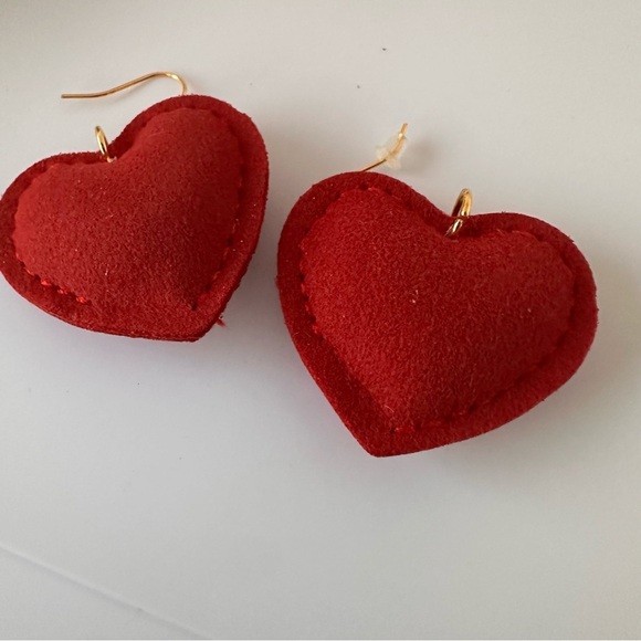 Red Rhinestone Heart Pillow Earrings | Gold Tone Statement Drop Earrings - Picture 12 of 13
